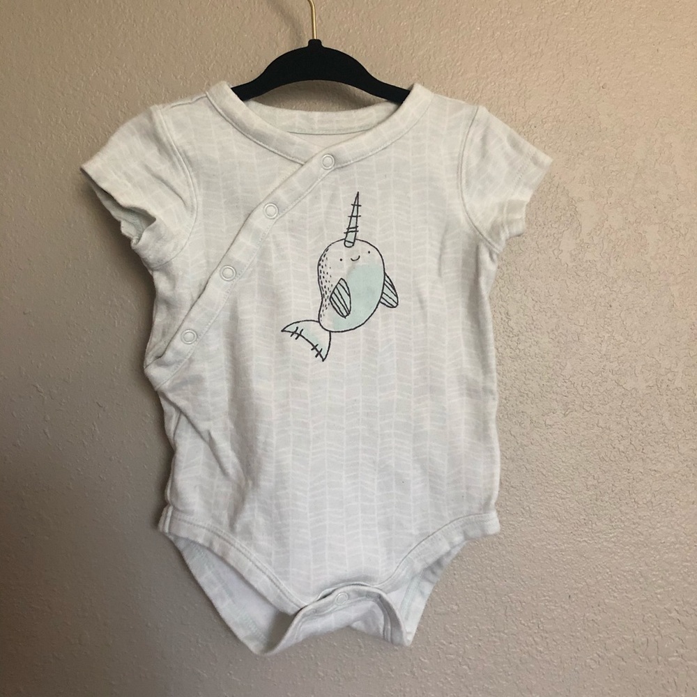 Narwhal kimono style snap onsie 6m